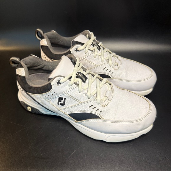 FootJoy Golf Shoes Mens Size 9M White Leather Spiked Comfort Athletic - Picture 1 of 7